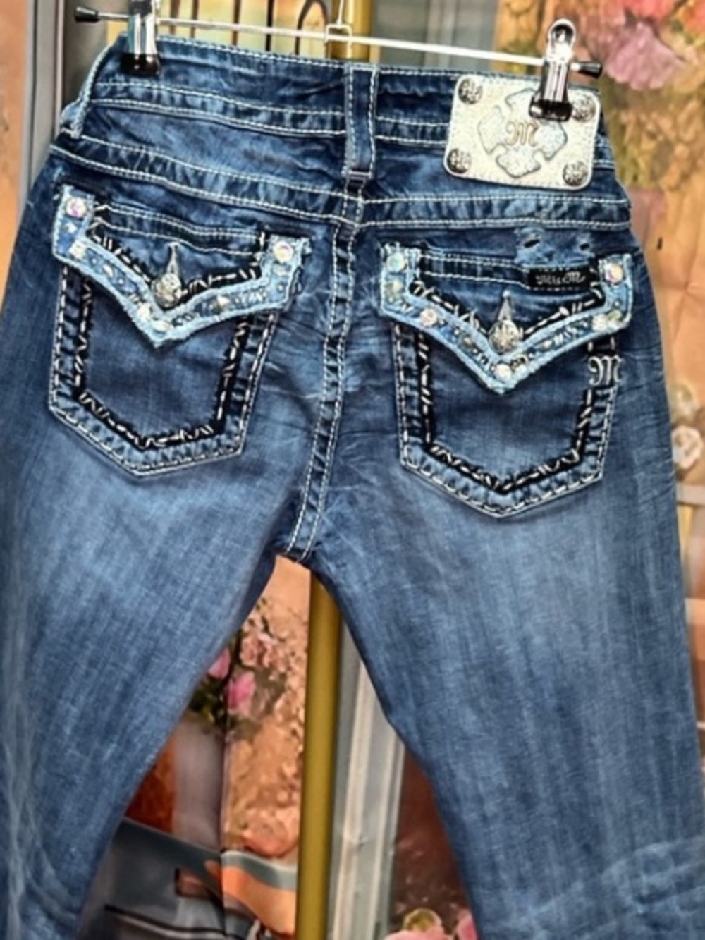 Miss Me Blue Cropped Jeans with Silver Accents